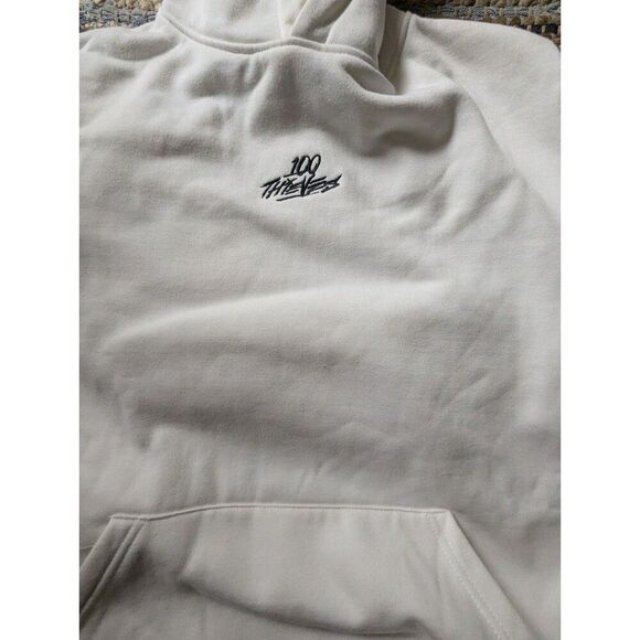 100 Thieves Center Logo Embroidered Hoodie White Thick Cotton Blend Cyber Grunge - Picture 12 of 12